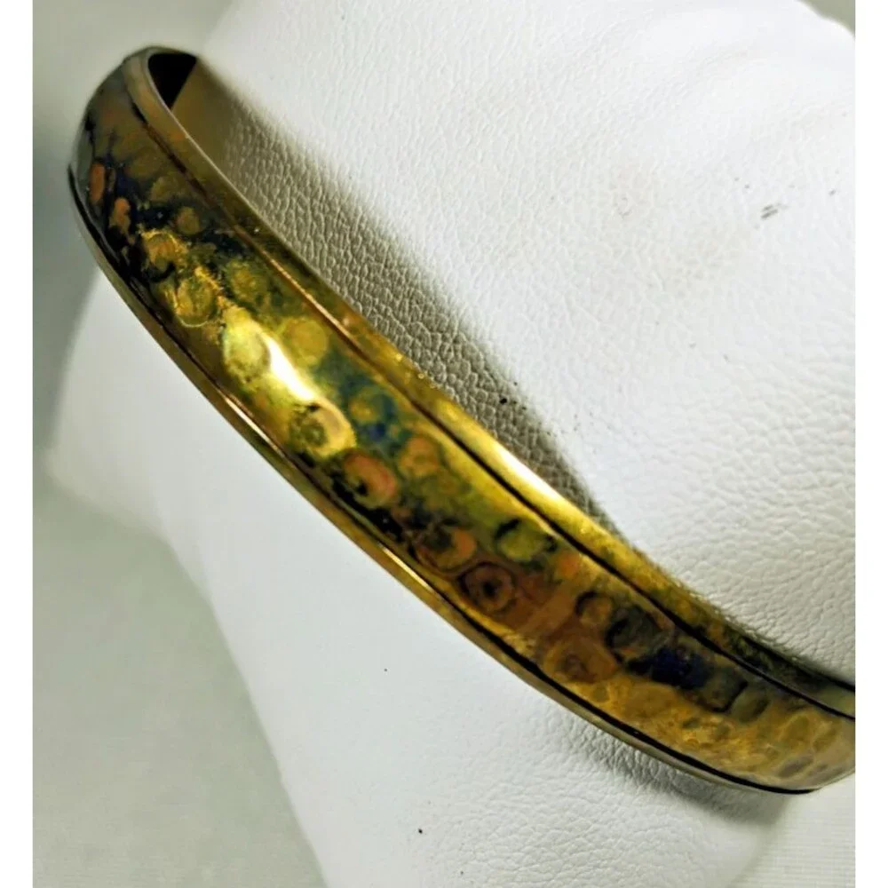 Vintage Bangle Bracelet Textured Hammered Brass Boho Classic Beauty MCM EUC